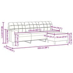 Petromila vidaXL 3-miestna pohovka s podnožkou tmavosivá 210 cm zamat