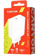 Canyon Nabíjačka do siete H-20, 1x USB-C, Power delivery, 20W, biela