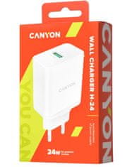 Canyon Nabíjačka do siete H-24, 1x USB-A, Quick Charge 3.0, 24W, biela