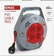 EMOS Prodlužovací kabel na bubnu 10 m / 4 zásuvky / červený / PVC / 230 V / 1 mm2