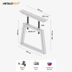 MetaloPro MetaloPro 2x Stolové nohy Nemesis Screw kovové, stabilné stolové podnože, stolové nohy čierne, stolové podnože do jedálne, Kovové nohy, Výška 72 cm