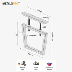 MetaloPro MetaloPro 2x Stolové nohy Atria Screw kovové, stabilné stolové podnože, stolové nohy čierne, stolové podnože do jedálne, Kovové nohy, Výška 72 cm