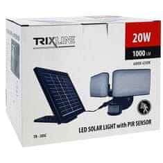 Trixline Reflektor LED so solárnym panelom+PIR TRIXLINE TR-20SC 20W 1000lm 6500K