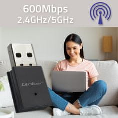 Qoltec Wireless Ultra High Speed Mini WiFi Adapter Standard AC | BT 4.0 USB | 600Mbps