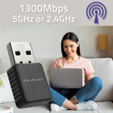 Qoltec Wireless Ultrafast DUAL mini WiFi adaptér 2 x 2dBi | Standard AC | USB 3.0 | 1300Mbps