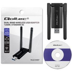 Qoltec Vysokorýchlostný bezdrôtový USB DUAL Wi-Fi adaptér Qoltec 2 x 2dBi | Standard AC | USB 3.0 | 1200Mbps