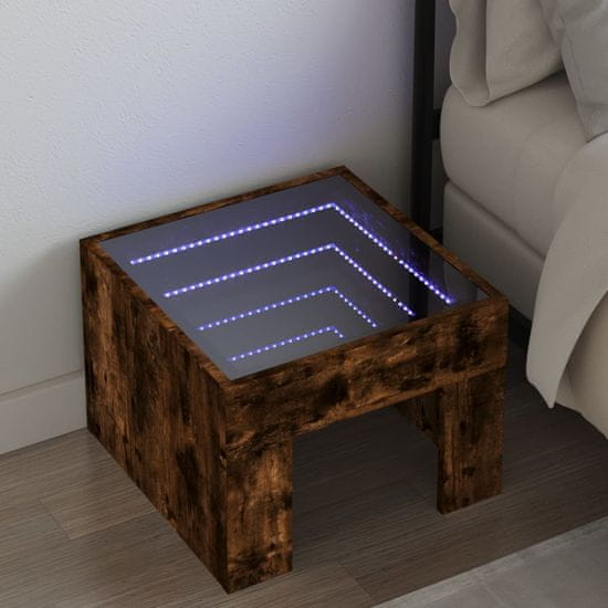 shumee vidaXL Nočný stolík s nekonečnými LED dymový dub 40x40x30 cm