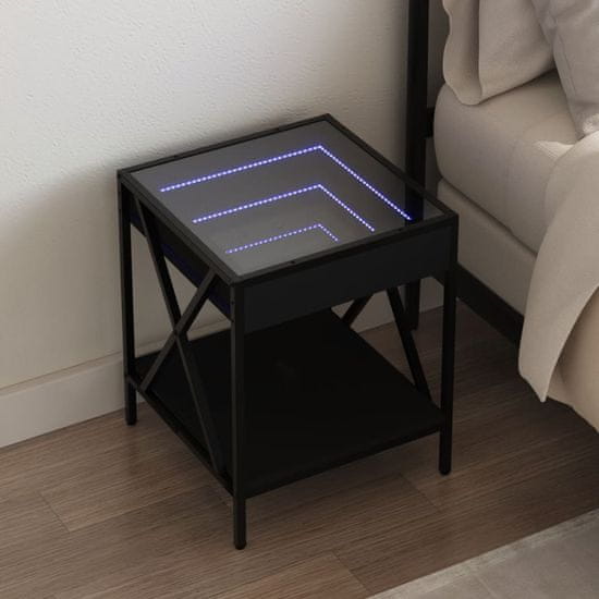 shumee vidaXL Nočný stolík s nekonečnými LED čierny 40x40x49 cm