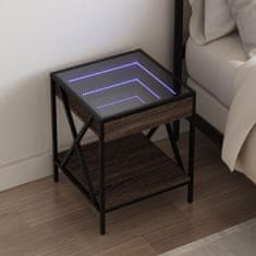 shumee vidaXL Nočný stolík s nekonečnými LED hnedý dub 40x40x49 cm