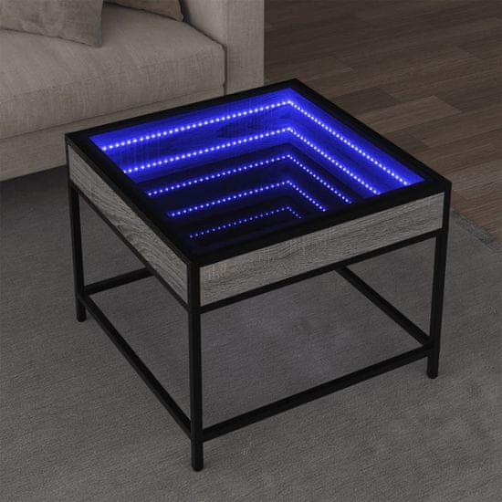 shumee vidaXL Konferenčný stolík s nekonečnými LED sivý sonoma 50x50x41 cm