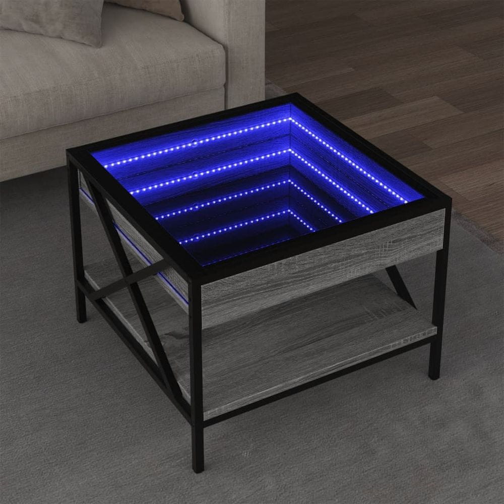 Petromila vidaXL Konferenčný stolík s nekonečnými LED sivý sonoma 50x50x38 cm