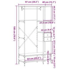 Vidaxl Vešiak na šaty s policami dymový dub kompozitné drevo