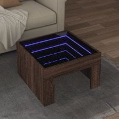 shumee vidaXL Konferenčný stolík s nekonečnými LED hnedý dub 50x50x30 cm