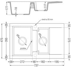 Mexen Gaspar, 1,5-komorový granitový drez 737x475x177 mm a drezová batéria Elia, čierna škvrnitá, 6507-76-670101-76