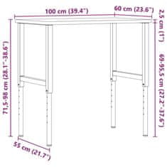 Vidaxl Pracovný stôl tmavohnedý 100x60x(71,5-98)cm dub. masív obdĺžnik