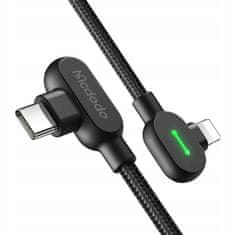 Mcdodo Mcdodo 90° Uhlový Kábel Usb-C Lightning Reverzibilný Pre Iphone 13 14 Led 1M