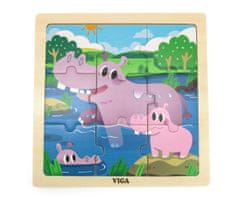 shumee Viga 44628 Puzzle na podložke, 9 dielikov - hroch