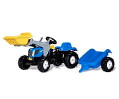 shumee Rolly Toys 023929 Rolly Kid New Holland poľnohospodársky traktor s lyžicou a prívesom