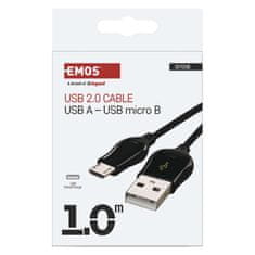 EMOS Nabíjací a dátový kábel USB-A 2.0 / micro USB-B 2.0, Quick Charge, 1 m, čierny