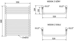 Mexen Apollo vykurovací rebrík/radiátor 660 x 550 mm, 384 w, čierna (W117-0660-550-00-70)