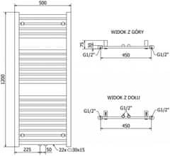 Mexen Hades vykurovací rebrík/radiátor 1200 x 500 mm, 444 w, chróm - w104-1200-400-00-01 (W104-1200-500-00-01)