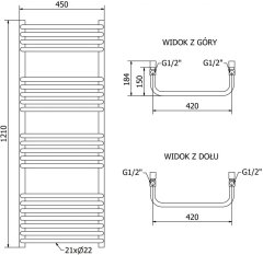 Mexen Apollo vykurovací rebrík/radiátor 1210 x 450 mm, 563 w, čierna (W117-1210-450-00-70)