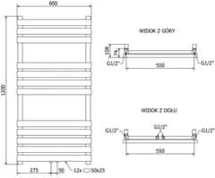 Mexen Jowisz vykurovací rebrík/radiátor 1200 x 600 mm, 594 w, čierna (W107-1200-600-00-70)