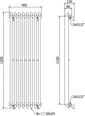 Mexen Atlanta vykurovací rebrík/radiátor 1200 x 405 mm, 646 w, čierny (W211-1200-405-00-70)