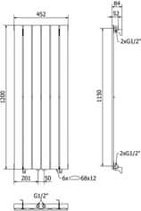 Mexen Boston vykurovací rebrík/radiátor 1200 x 452 mm, 611 w, čierny (W213-1200-452-00-70)