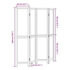Vidaxl Paraván 4 panely biely masívne drevo paulovnie