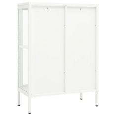 Vidaxl Komoda biela 75x35x105 cm oceľ a sklo