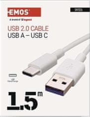 EMOS USB kábel 2.0 A/M - C/M 1,5m, biela