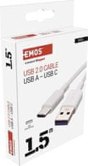 EMOS USB kábel 2.0 A/M - C/M 1,5m, biela