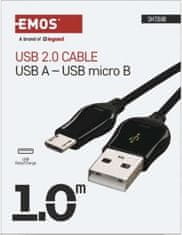 EMOS USB kábel 2.0 A/M - micro B/M 1m čierny, Quick Charge