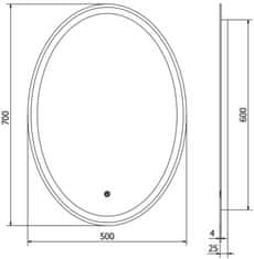 Mexen Mexen Elz osvetlené kúpeľňové zrkadlo 50 x 70 cm, LED 6000K, proti zaparovaniu - 9802-050-070-611-00 - MEXEN