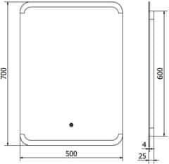 Mexen Mexen Nida osvetlené kúpeľňové zrkadlo 50 x 70 cm, LED 6000K, proti zaparovaniu - 9806-050-070-611-00 - MEXEN