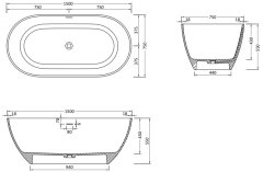 Mexen Mexen Rimini voľne stojaca vaňa z konglomerátu 150 x 75 cm, matná čierna - 57241507570 - MEXEN