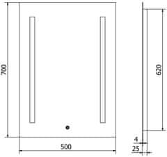 Mexen Mexen Remi osvetlené kúpeľňové zrkadlo 50 x 70 cm, LED 6000K, proti zaparovaniu - 9804-050-070-611-00 - MEXEN