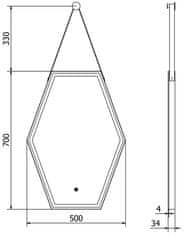 Mexen Mexen Orla osvetlené kúpeľňové zrkadlo 50 x 70 cm, LED 6000K, proti zahmlievaniu, čierny rám - 9815-050-070-611-70 - MEXEN