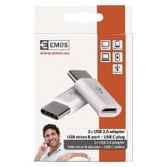 EMOS Adaptér micro USB-B 2.0 / USB-C 2.0, biely, 2 ks