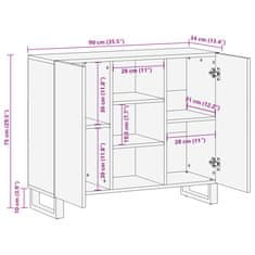 Vidaxl Komoda hnedá 90x34x75 cm mangovníkový masív