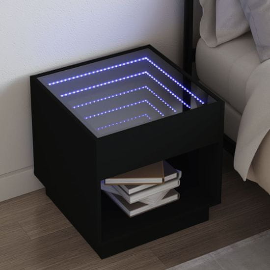 shumee vidaXL Nočný stolík s nekonečnými LED čierny 50x50x50 cm