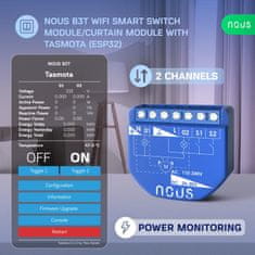 Nous Nous B3T WiFi Tasmota Spínací Modul (2 kanály, meranie spotreby) / Žalúziový Modul (1 kanál, ESP32)