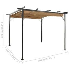 Vidaxl Pergola so zaťahovacou strechou sivohnedá 3x3 m oceľ 180 g/m²