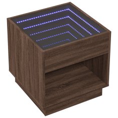 Vidaxl Konferenčný stolík s nekonečnými LED hnedý dub 50x50x50 cm