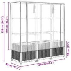 Vidaxl Záhon s krytom na skleník ratanový vzhľad 120x40x123 cm