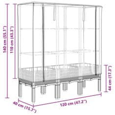 Vidaxl Záhon s krytom na skleník ratanový vzhľad 120x40x140 cm