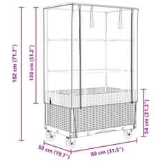 Vidaxl Záhon s krytom a kolieskami ratanový vzhľad 80x50x182 cm