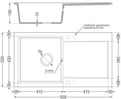 Mexen Mexen Leo 1miskový granitový drez s odkvapkávačom a kuchynskou batériou Savita, škvrnitá čierna - 6501-76-672601-00 - MEXEN