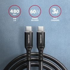 AXAGON AXAGON kabel USB-C - USB-C, USB 2.0, PD 60W 3A, ALU, opletený, 3m, černá